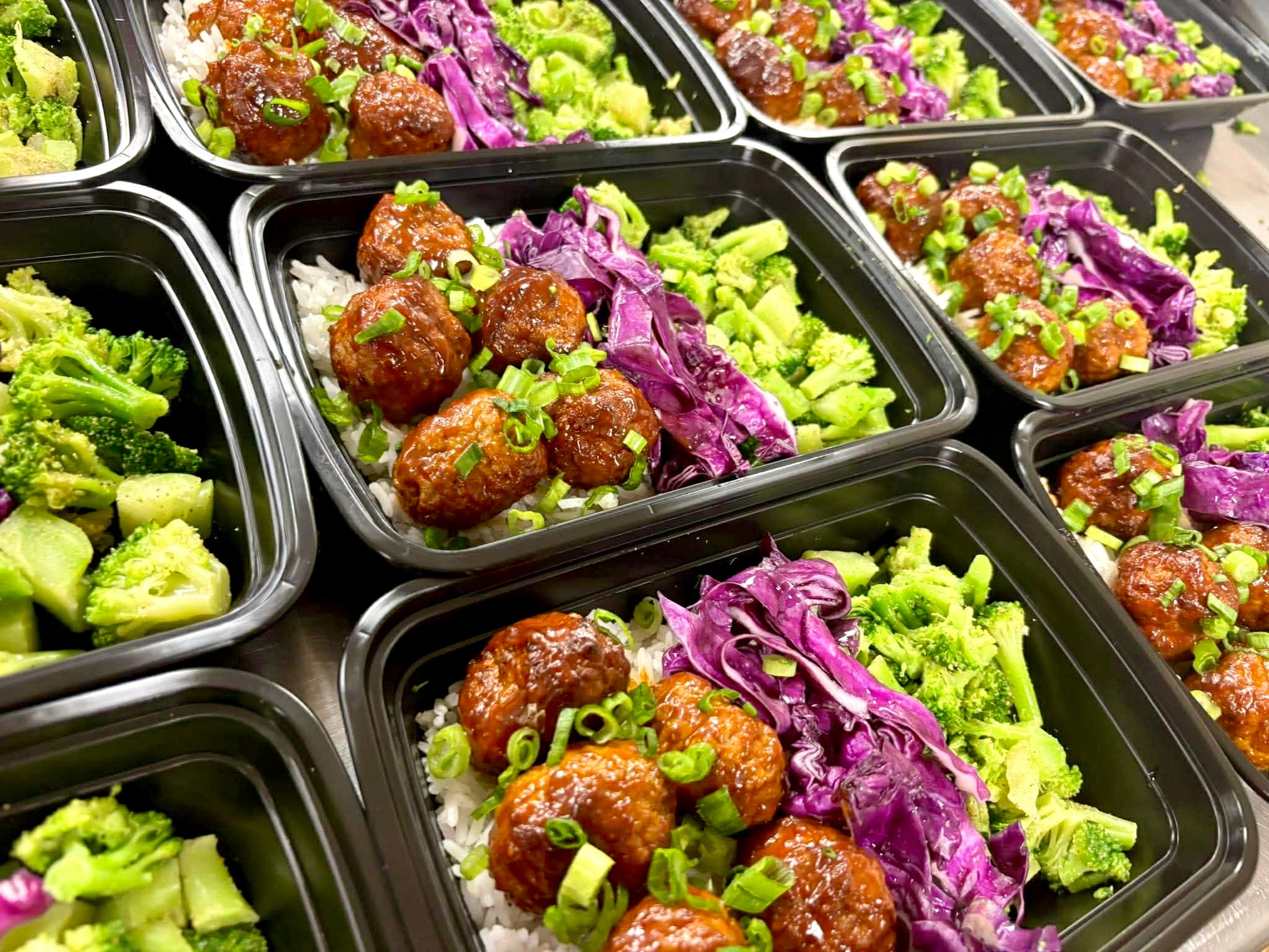 Korean BBQ Meatballs w/Rice, Broccoli & Cabbage meal prep | Fit Foodie Meals San Antonio