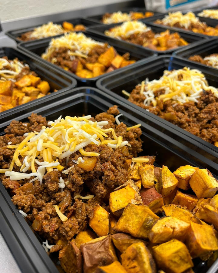 Texas Chili & Sweet Potatoes meal prep | Fit Foodie Meals San Antonio